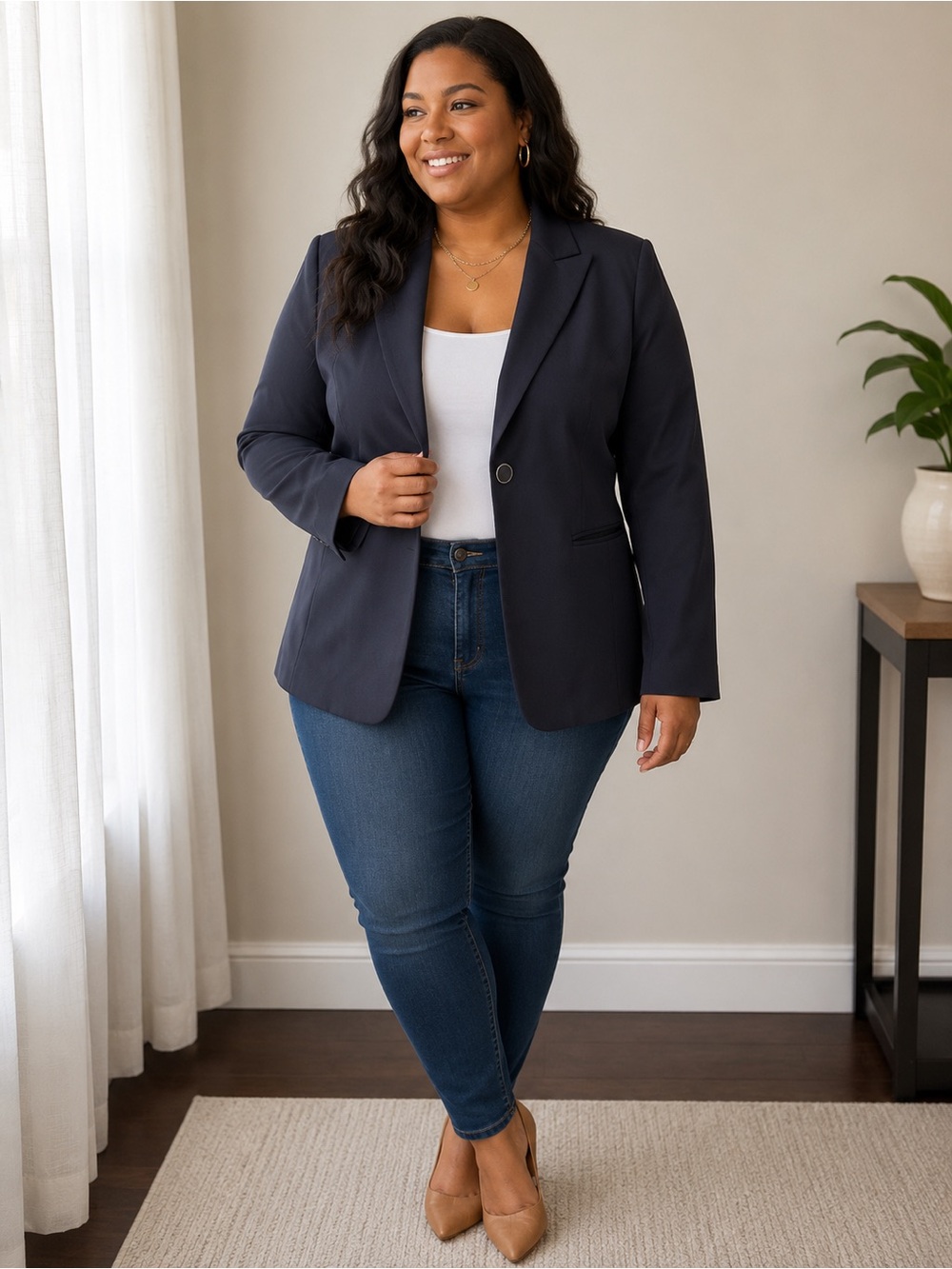 Lane Bryant Bryant Blazer Navy One Button Stretch Career Jacket Size 14
